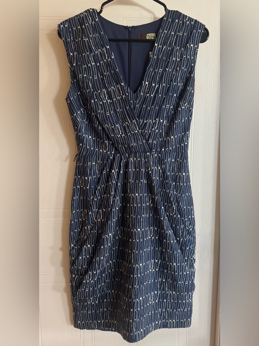 Eva Franco Navy and White Wrap-Style Sleeveless Mini Dress